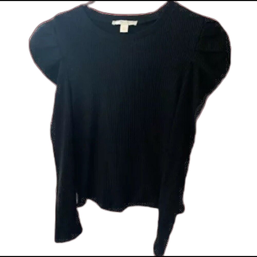 Chelsea & Violet Ribbed Sweater Puff Sleeves Black Stretchy